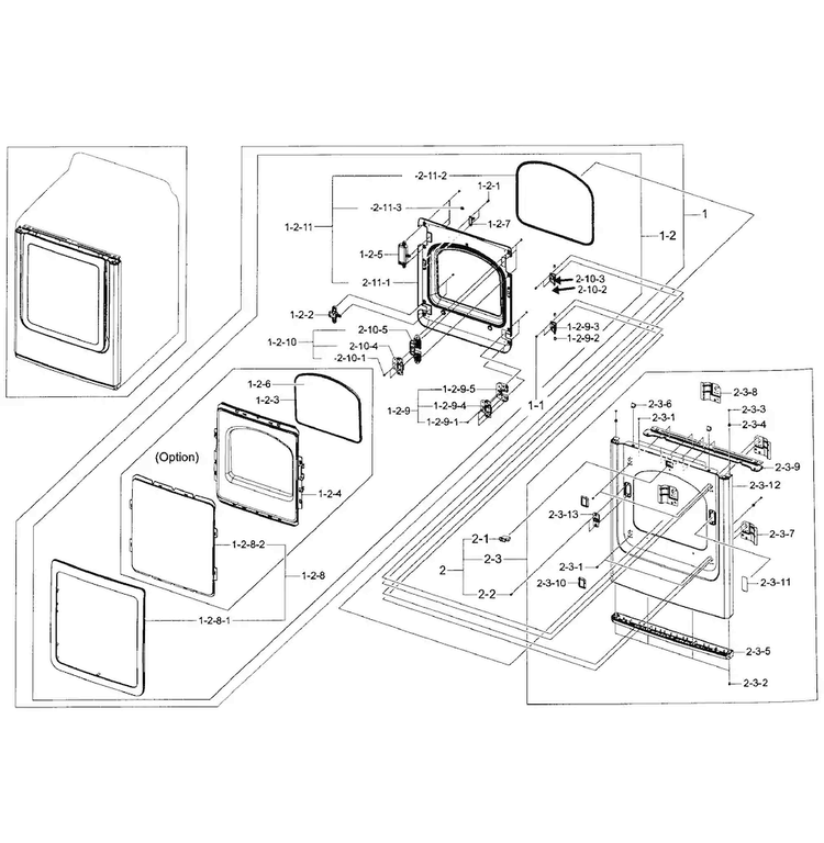 Front/door Assy Diagram and Parts List for DV456GWHDSU AA-0000 Samsung Dryer
