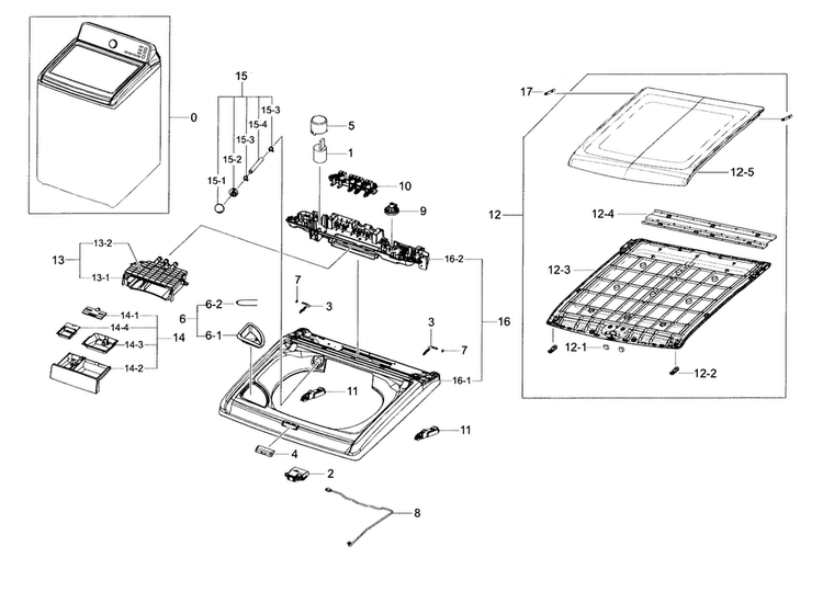 Cover Top Diagram and Parts List for WA400PJHDWR AA-0003 Samsung Washer