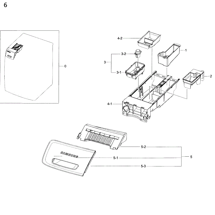 Drawer Diagram and Parts List for WF50K7500AW A2-00 Samsung Washer