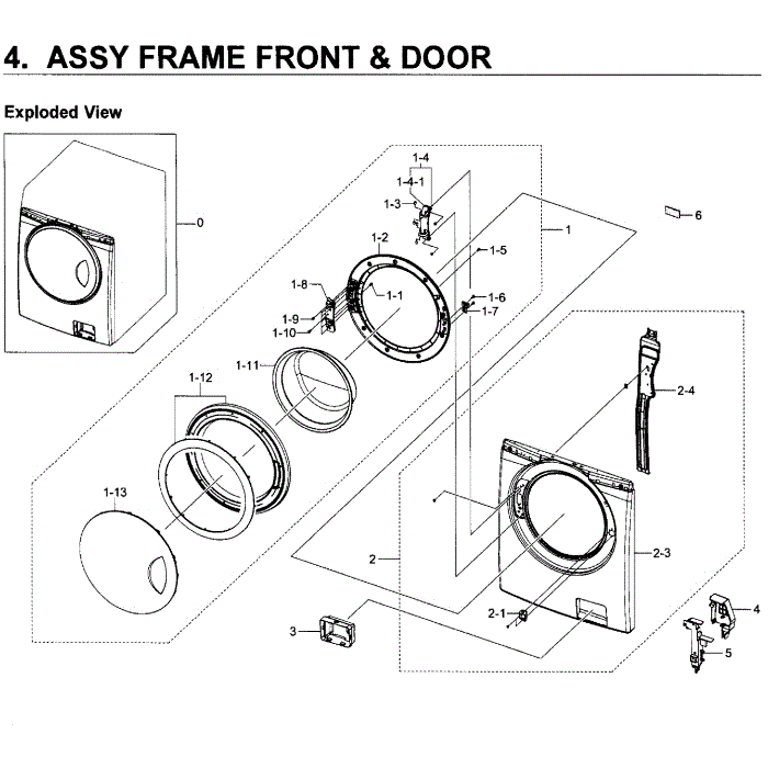Frame Front And Door Diagram and Parts List for WF219ANW XAA-01 Samsung Washer