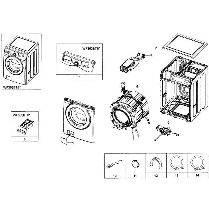 Main Assembly Diagram and Parts List for WF363BTBEUF A2-01 Samsung Washer