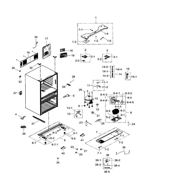 Cabinet Diagram and Parts List for RF24FSEDBSR AA-07 Samsung Refrigerator