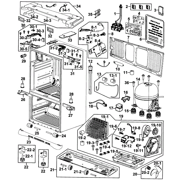 Cabinet Diagram and Parts List for RF267AZRS XAA-00 Samsung Refrigerator