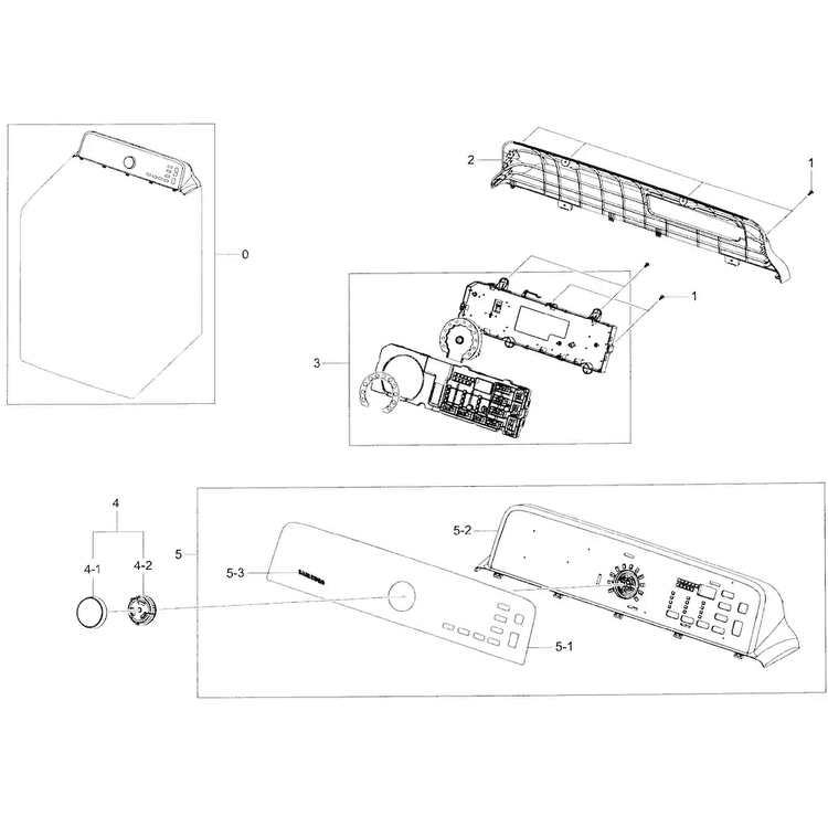 Control Panel Diagram and Parts List for DV45H7000GW A2-0001 Samsung Dryer