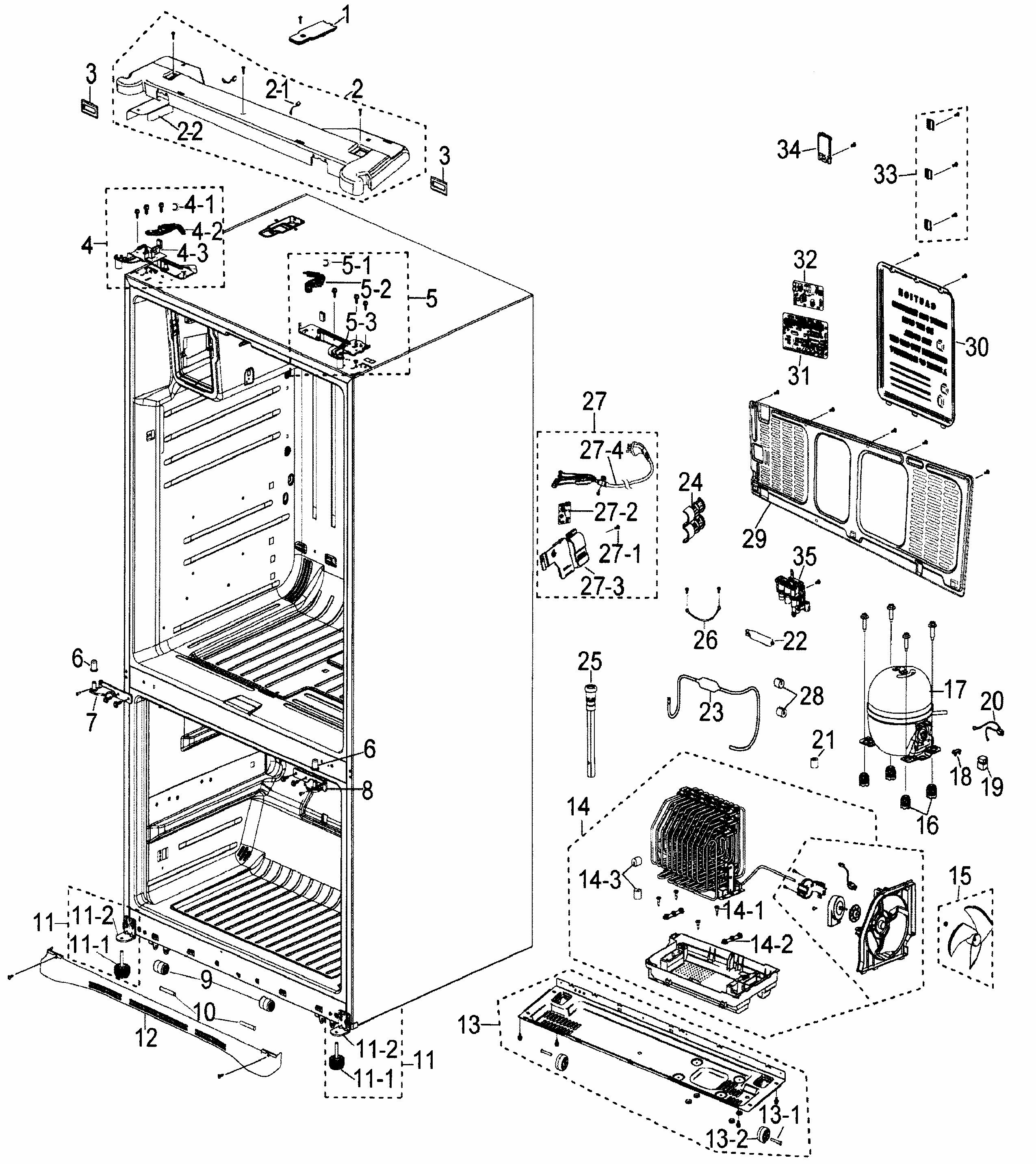 Cabinet Assy Diagram and Parts List for RF268ACWP XAA-0000 Samsung Refrigerator