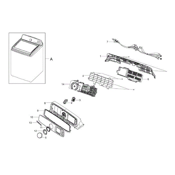 Control Panel Diagram and Parts List for WA50F9A7DSW A2-00 Samsung Washer