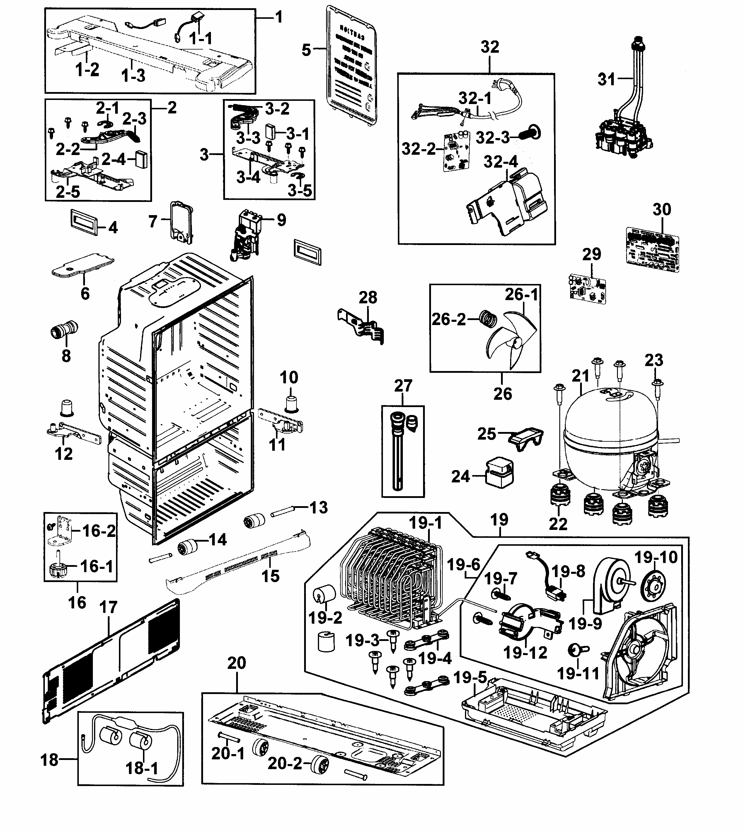 Cabinet Diagram and Parts List for RF26XAZRS XAA-0000 Samsung Refrigerator