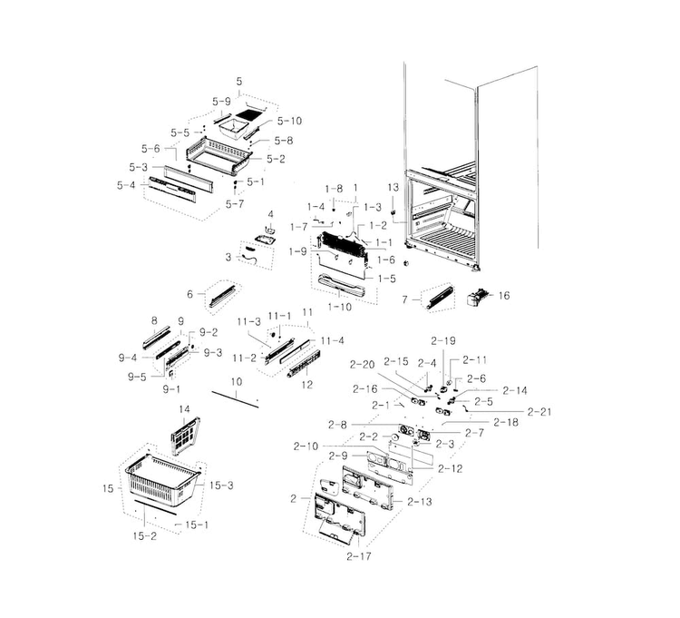 Freezer Diagram and Parts List for RFG237AAWP XAA-0004 Samsung Refrigerator