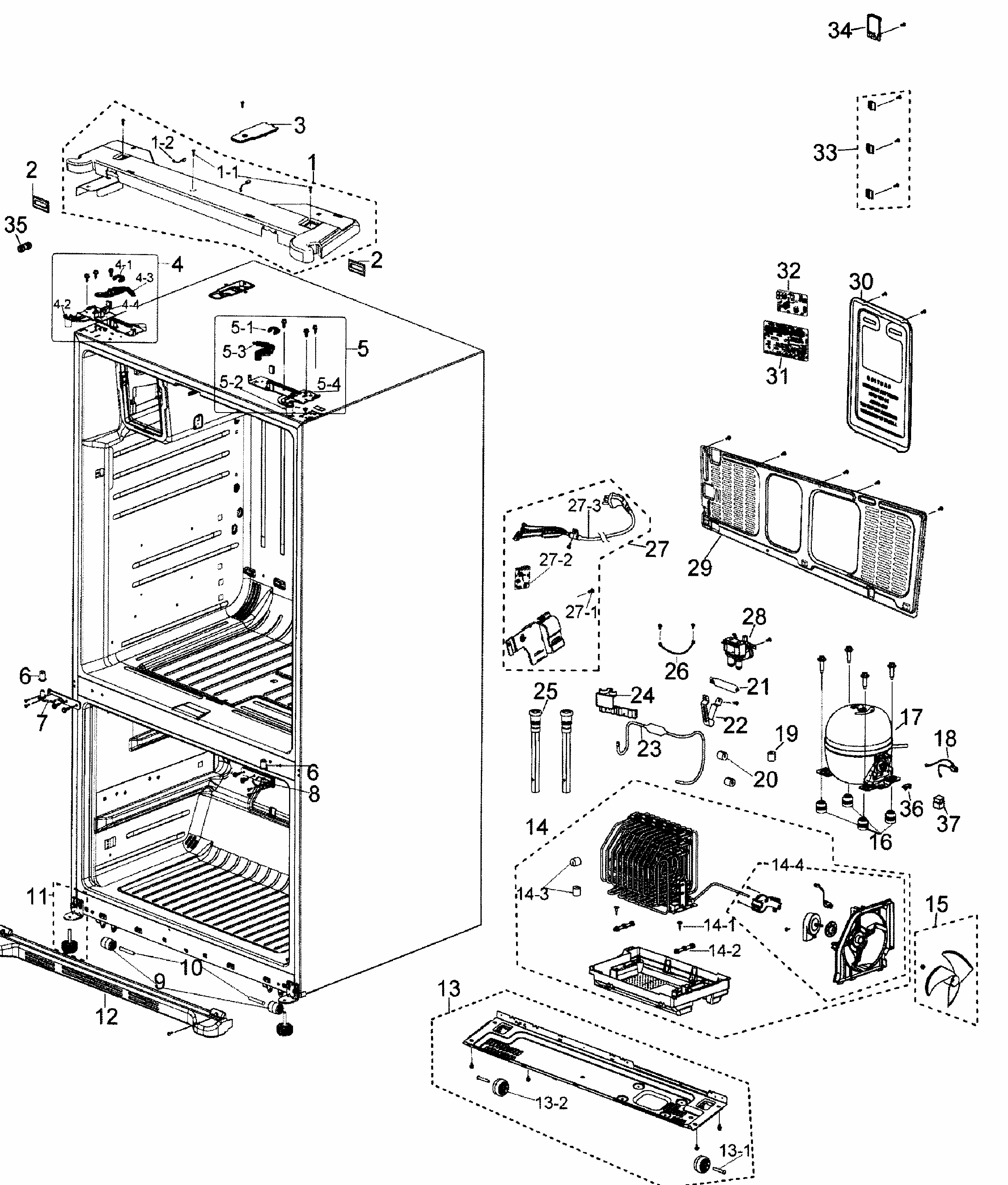 Cabinet Diagram and Parts List for RF26XAERS XAA Samsung Refrigerator
