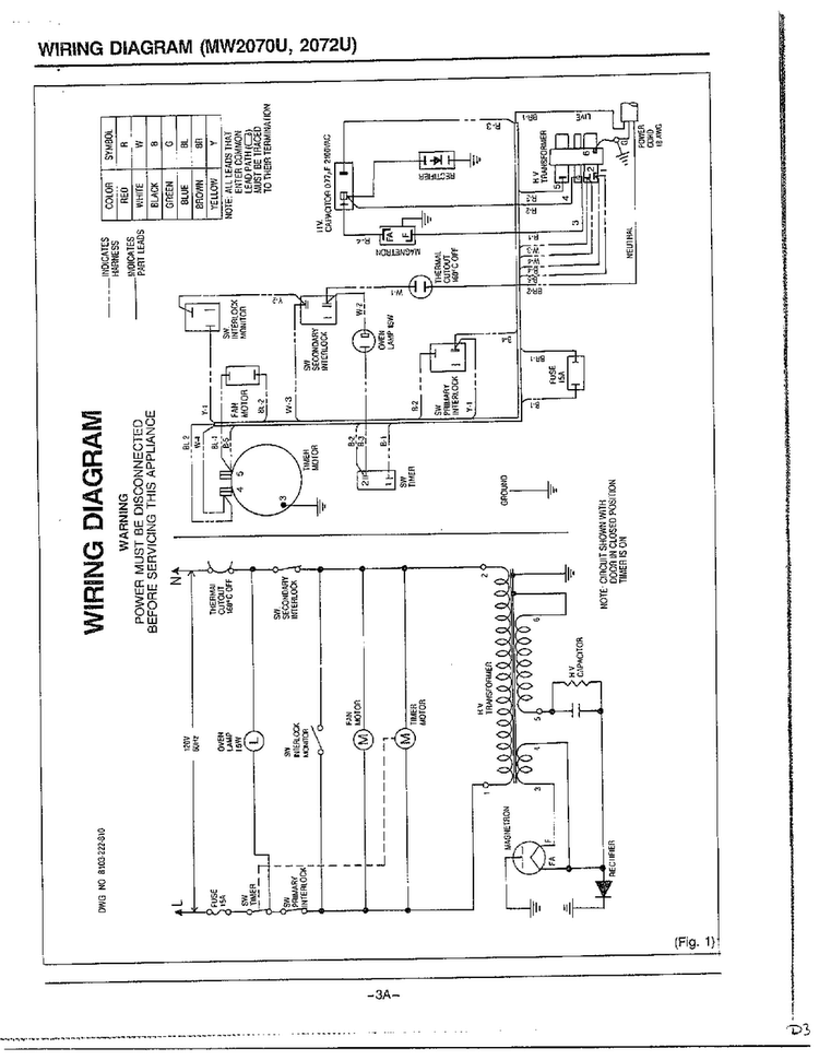 Wiring Diagram Diagram and Parts List for MW2170U XAA Samsung Microwave