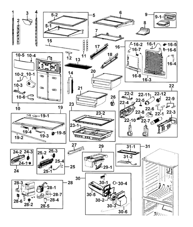Refrigerator Diagram and Parts List for RF4289HARS XAA-0001 Samsung Refrigerator