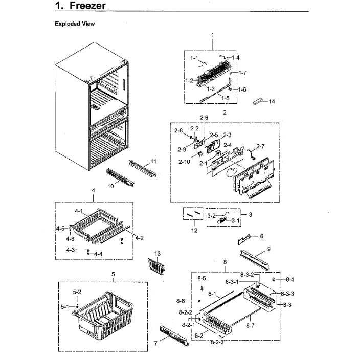 Freezer Diagram and Parts List for RF30KMEDBSR AA-03 Samsung Refrigerator