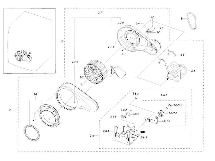 Motor Duct Diagram and Parts List for DV42H5000GW A3-0000 Samsung Dryer