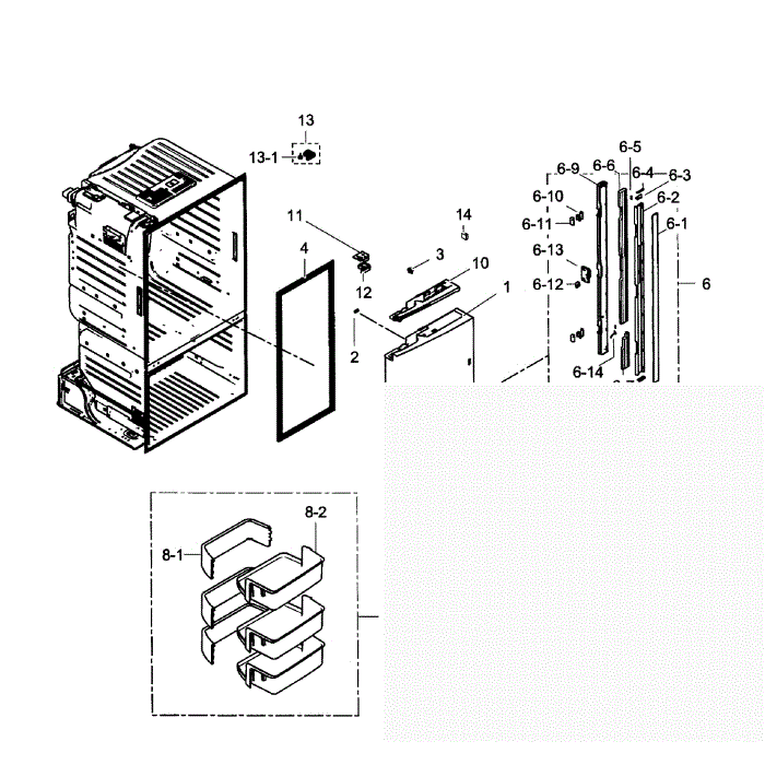 Left Door Diagram and Parts List for RF260BEAEBC AA-01 Samsung Refrigerator