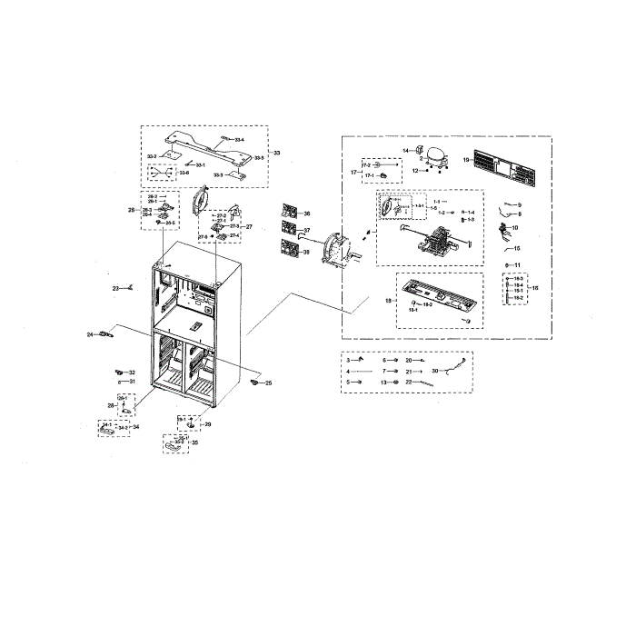 Cabinet 2 Diagram and Parts List for RF22N9781SR AA-00 Samsung Refrigerator