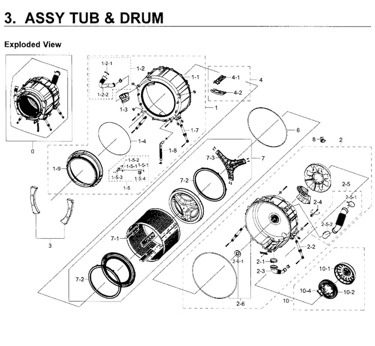 Tub & Drum Diagram and Parts List for WF219ANW XAA-0001 Samsung Washer