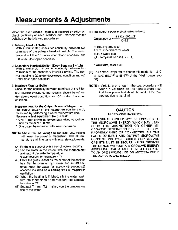 Measurements/adjustments Page 2 Diagram and Parts List for MW5620T XAA Samsung Microwave