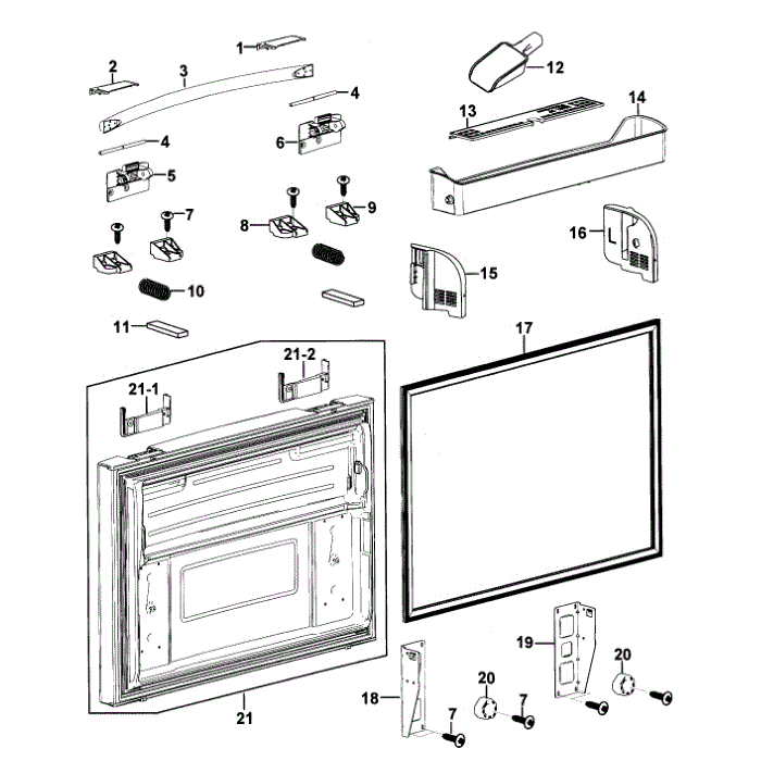 Freezer Door Diagram and Parts List for RF268ABPN XAA-00 Samsung Refrigerator