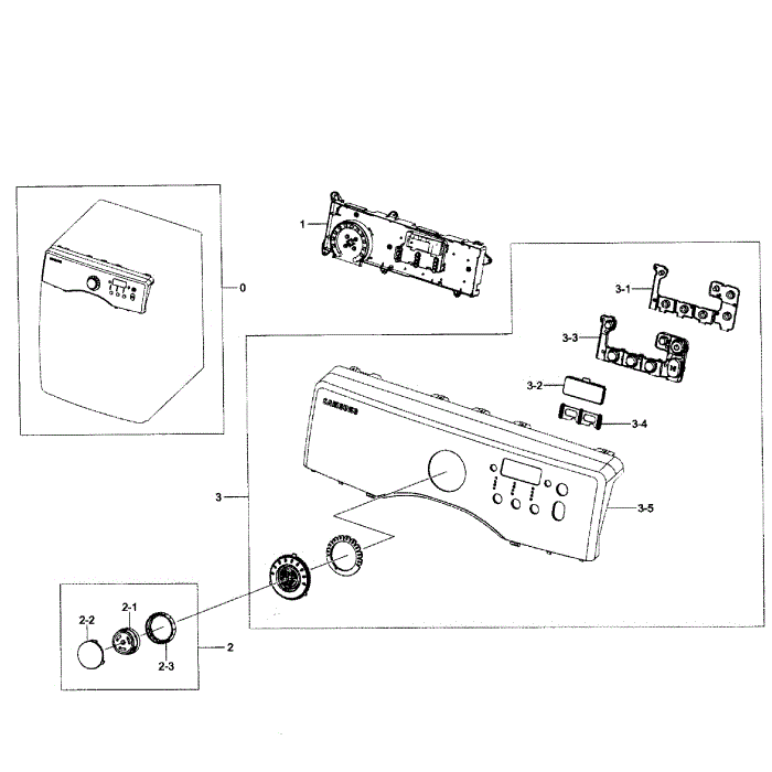 Control Panel Diagram and Parts List for DV231AEW XAA-01 Samsung Dryer