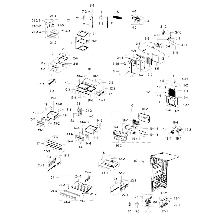 Fridge Diagram and Parts List for RFG237AARS XAA-0004 Samsung Refrigerator