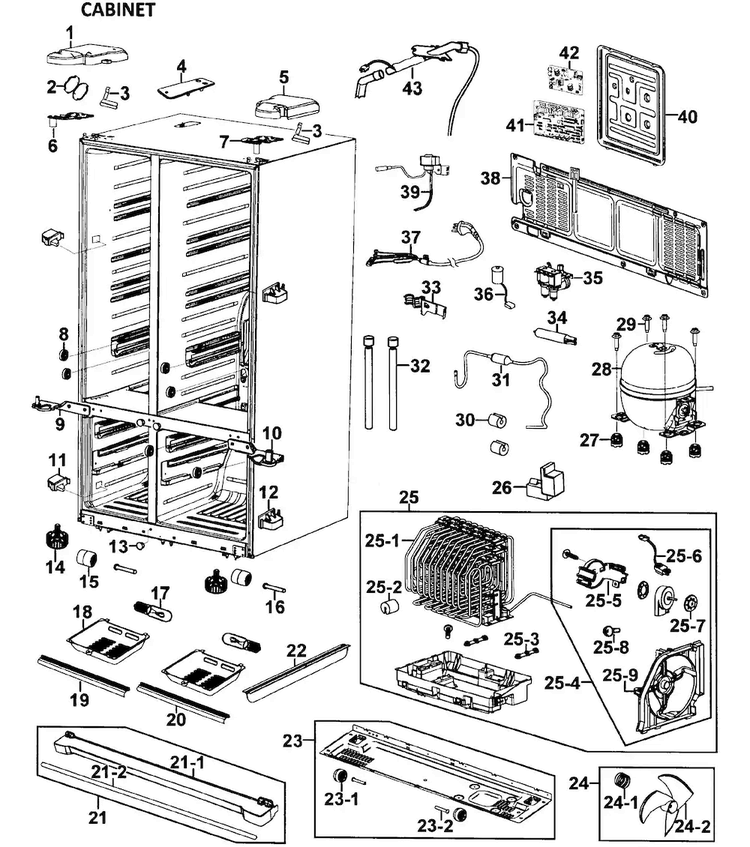 Cabinet Diagram and Parts List for RM257ACRS XAA-0000 Samsung Refrigerator