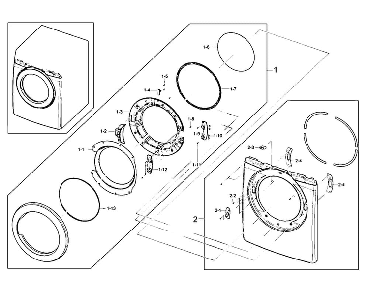 Door Assy Diagram and Parts List for DV210AGW XAA Samsung Dryer