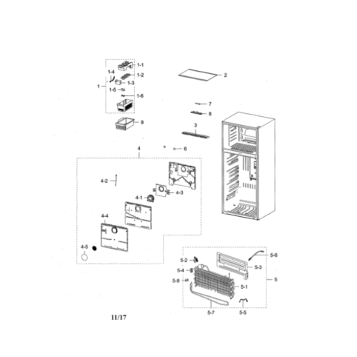 Freezer Diagram and Parts List for RT18M6215SG AA-00 Samsung Refrigerator