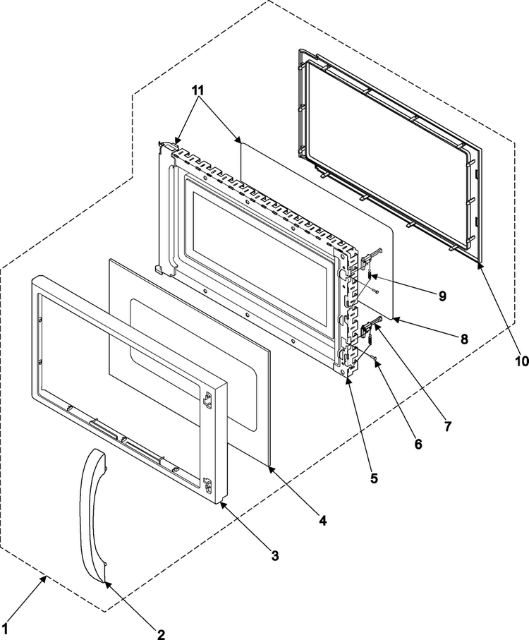 Door Assembly Diagram and Parts List for MO1650BA XAA Samsung Microwave