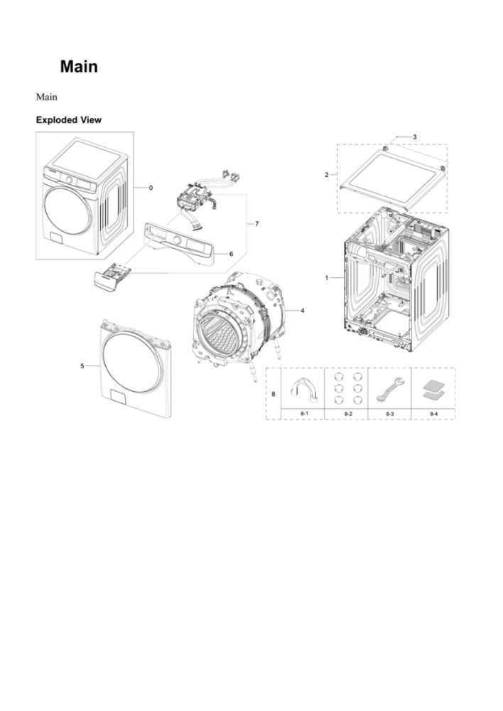 Main Assembly Diagram and Parts List for WF45B6300AW US-00 Samsung Washer