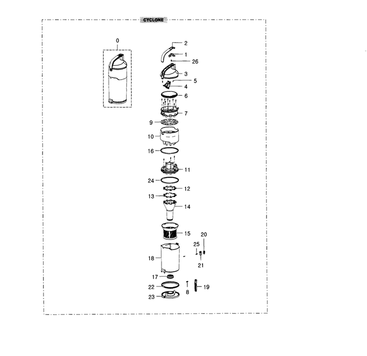 Cyclone Diagram and Parts List for VU12F40SBDD AA Samsung Upright Vacuum
