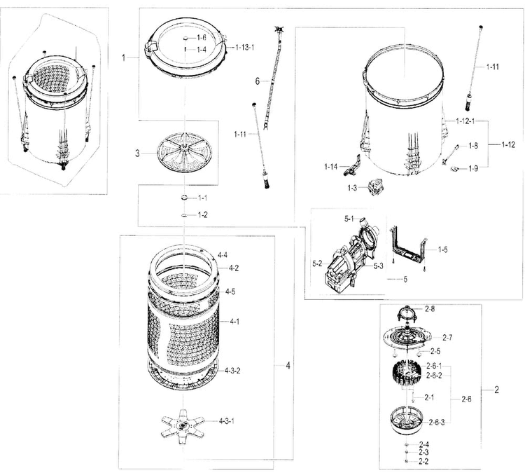 Tub Parts Diagram and Parts List for WA50F9A6DSW A2-0001 Samsung Washer