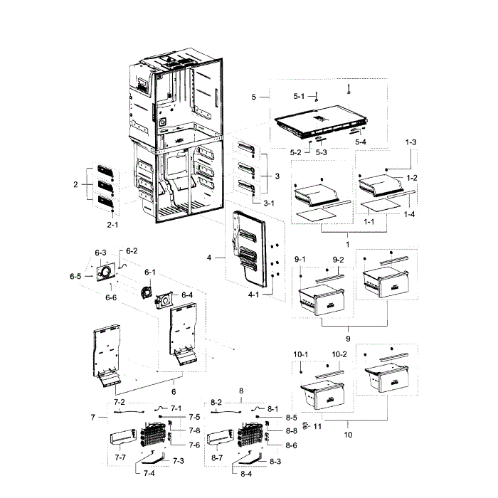 Freezer Diagram and Parts List for RF23J9011SR (AA)(0006) Samsung Refrigerator