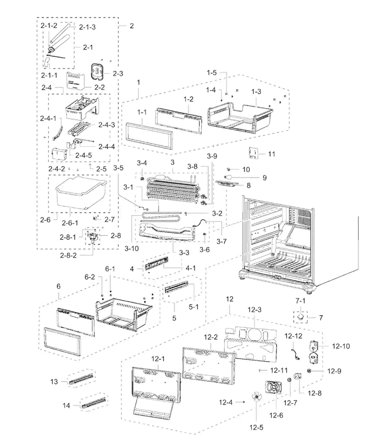 Freezer Diagram and Parts List for RB215ABPN XAA-0000 Samsung Refrigerator