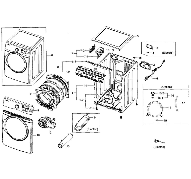 Main Assy Diagram and Parts List for DV393ETPAWR A1-0000 Samsung Dryer