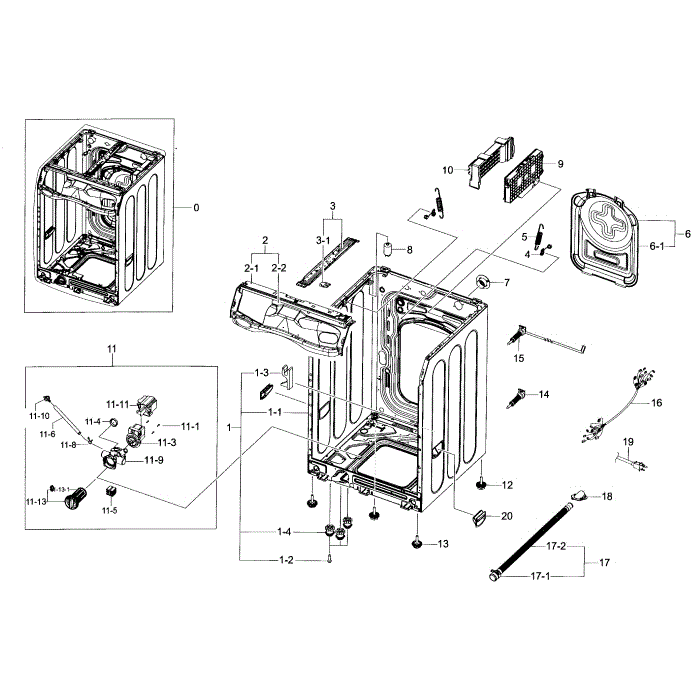 Frame And Cover Diagram and Parts List for WF433BTGJWR A2-00 Samsung Washer