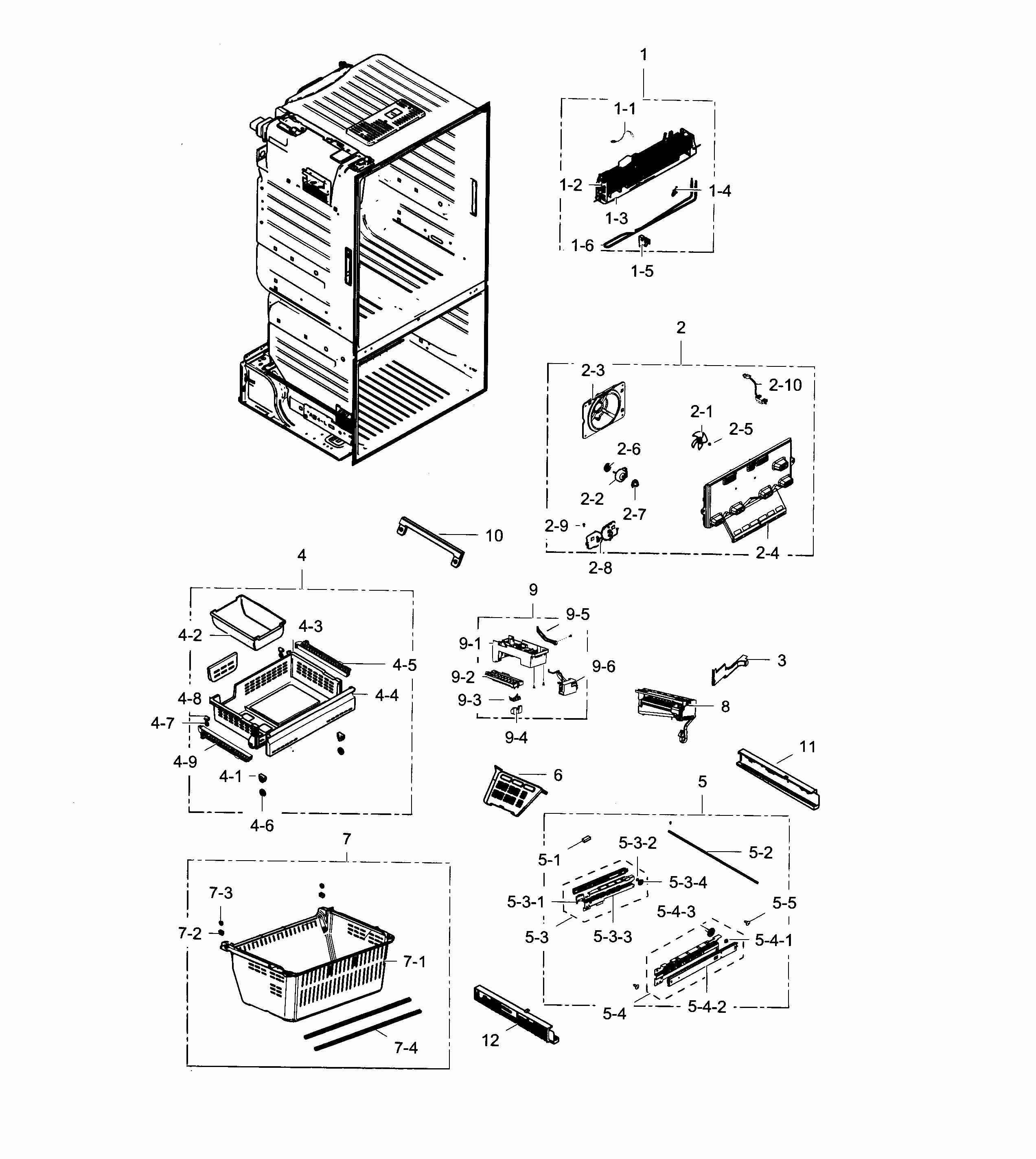 Freezer Diagram and Parts List for RF28HDEDTSR AA-0001 Samsung Refrigerator