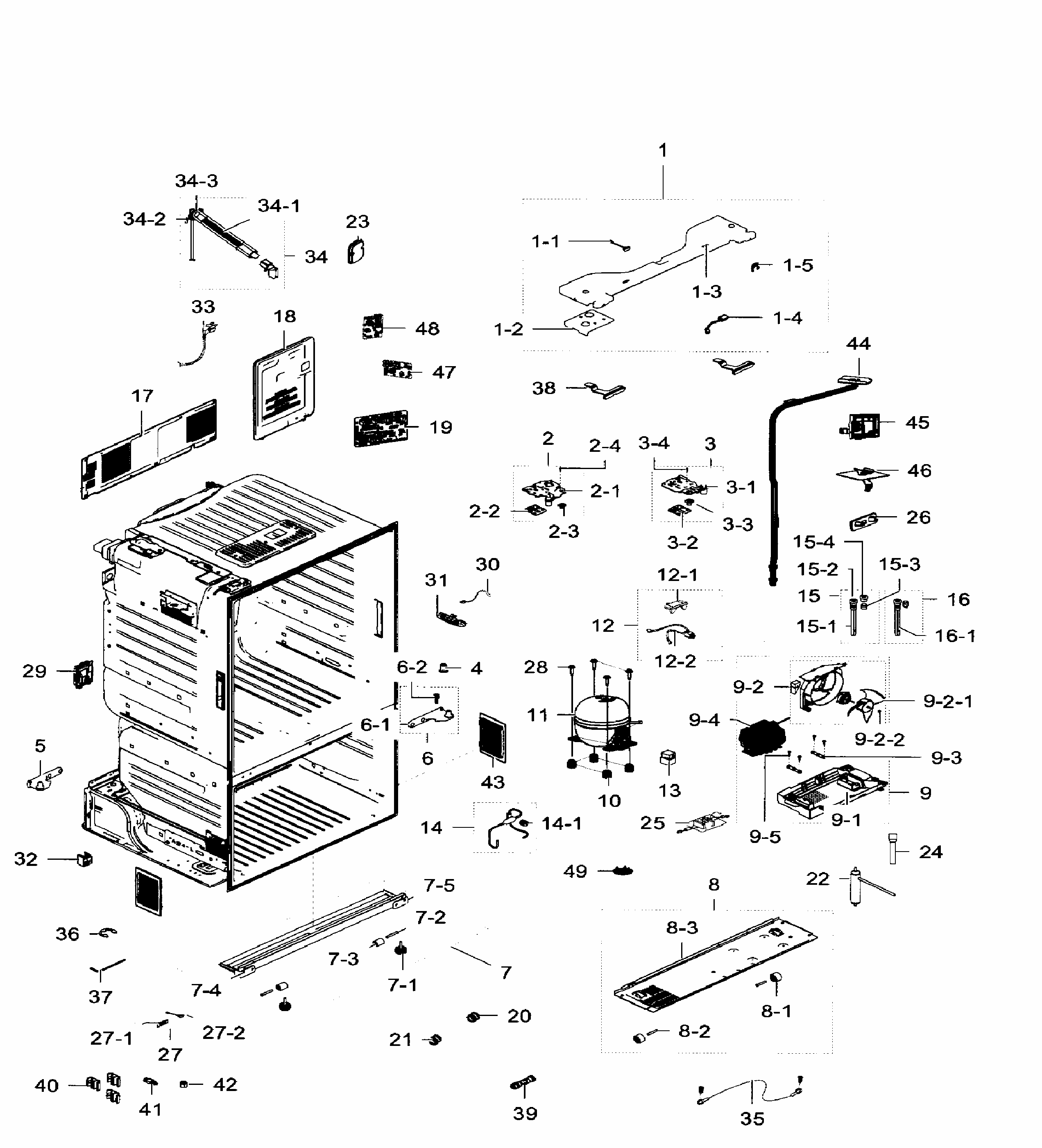 Cabinet Diagram and Parts List for RF28HFEDTSR AA-0005 Samsung Refrigerator