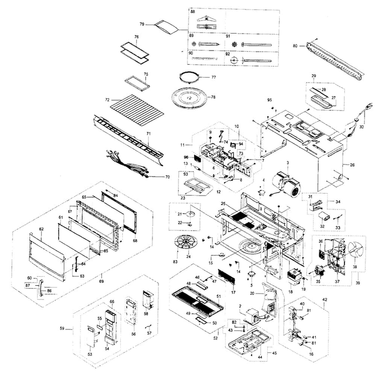 Cabinet Parts Diagram and Parts List for 40180082010  Kenmore Microwave