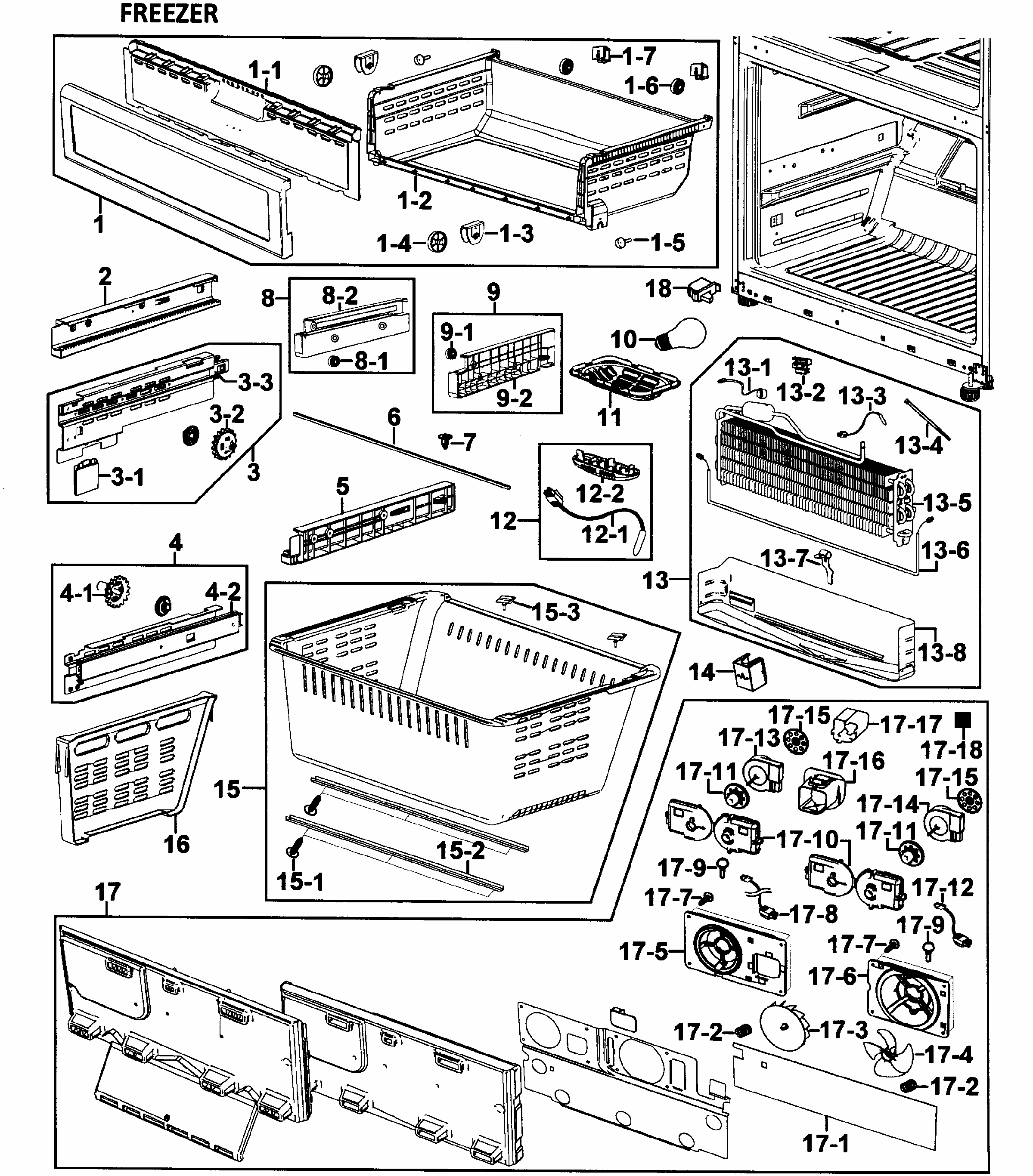 Freezer Diagram and Parts List for RF26VACWP XAA-0000 Samsung Refrigerator