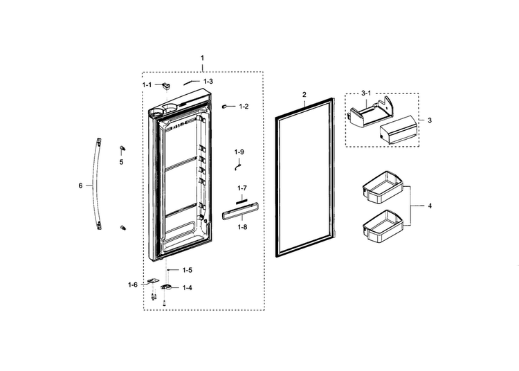 Fridge Door R Diagram and Parts List for RFG297HDWP XAA-0001 Samsung Refrigerator