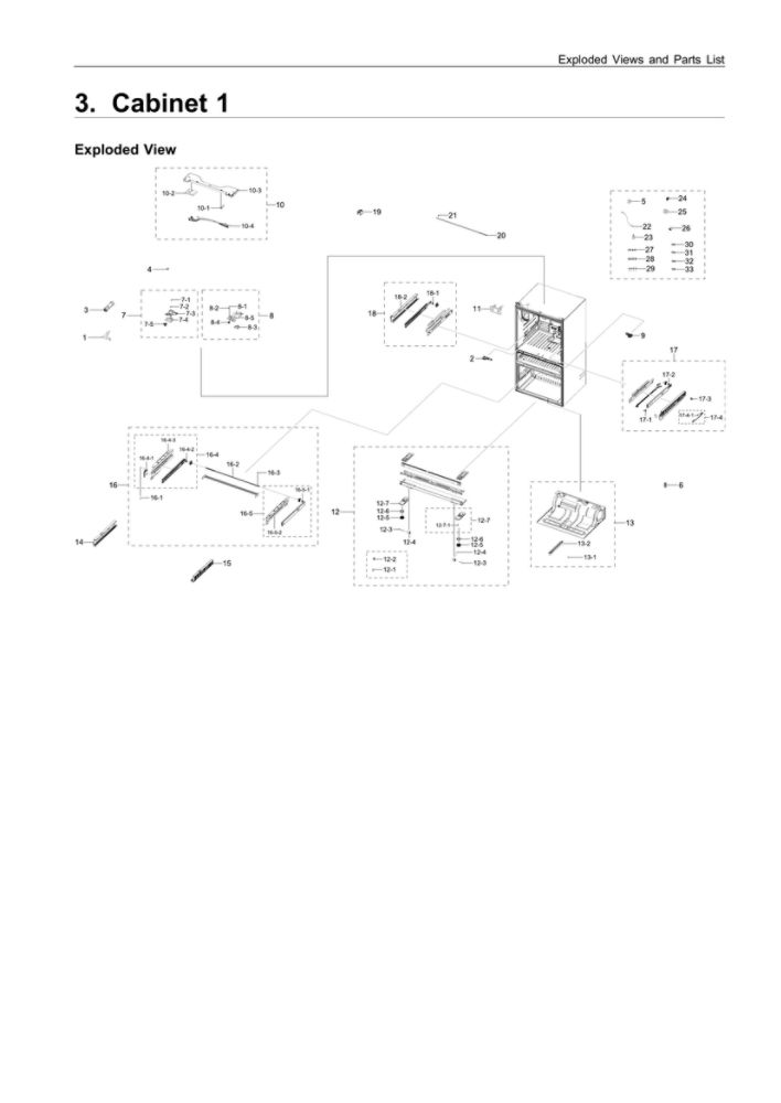 Cabinet Assembly 1 Diagram and Parts List for RF28R7551SR AA-00 Samsung Refrigerator