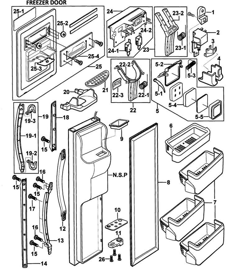 Left Door Diagram and Parts List for RS2578WW XAA-0000 Samsung Refrigerator
