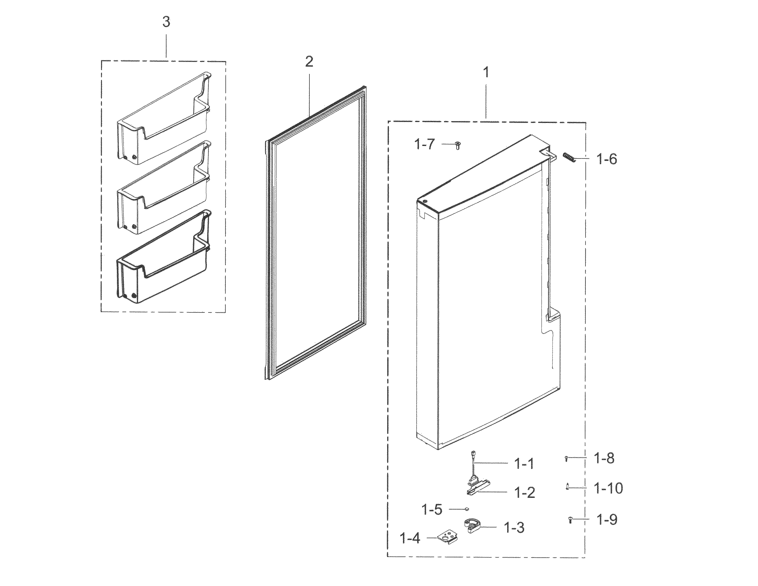 Freezer Door L Diagram and Parts List for RF34H9960S4 AA-0005 Samsung Refrigerator