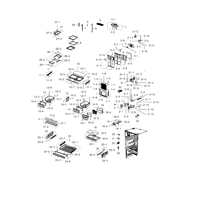 Fridge Diagram and Parts List for RFG237AABP XAA-02 Samsung Refrigerator