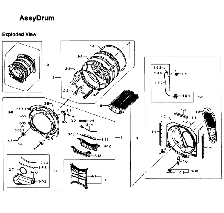 Drum Assy Diagram and Parts List for DV405ETPASU AA-0001 Samsung Dryer