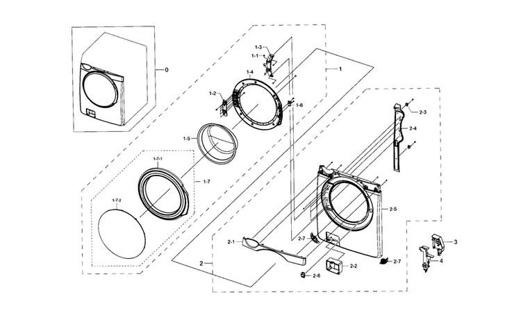 Frame Front & Door Diagram and Parts List for WF395BTPASU A1-0001 Samsung Washer
