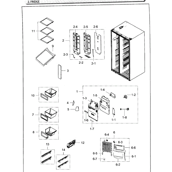 Fridge Diagram and Parts List for RH25H5611SR AA-02 Samsung Refrigerator