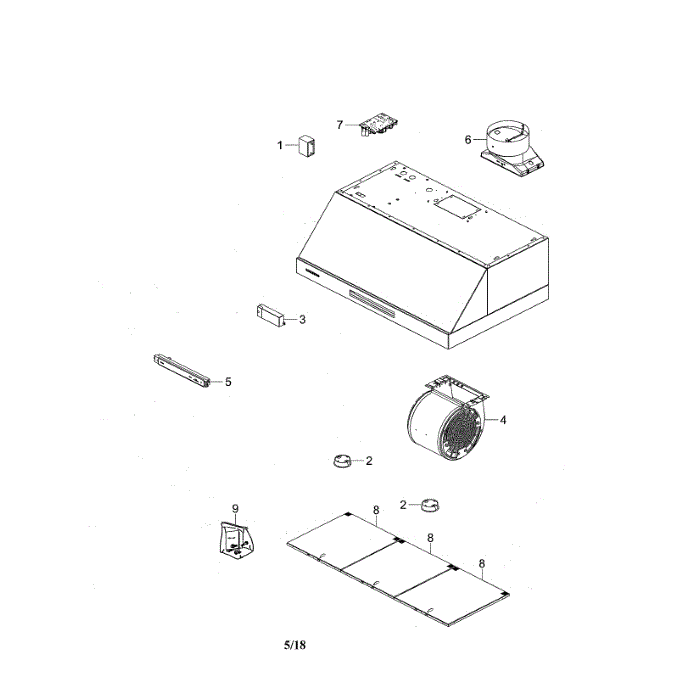 Range Hood Diagram and Parts List for NK36N7000US AA-00 Samsung Range Hood