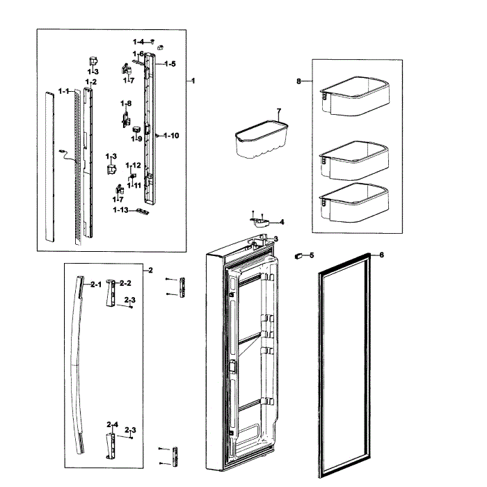 Door Left Diagram and Parts List for RF266ACWP XAA-00 Samsung Refrigerator