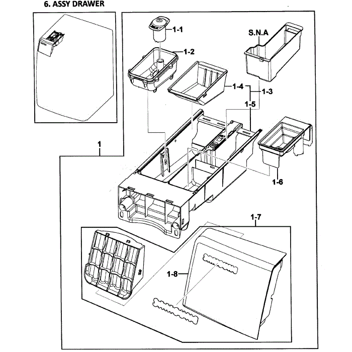 Drawer Assembly Diagram and Parts List for WF419AAU XAA-00 Samsung Washer